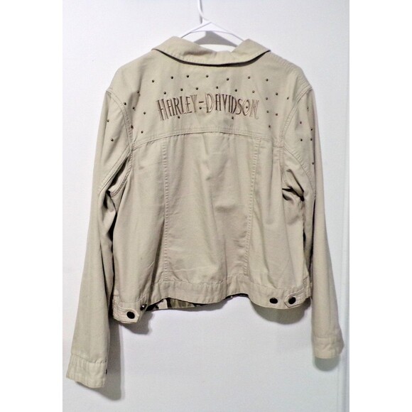 !! FINAL MKDWN Harley Davidson Cropped Jacket Women's Khaki Embroidered Logo - Picture 2 of 5